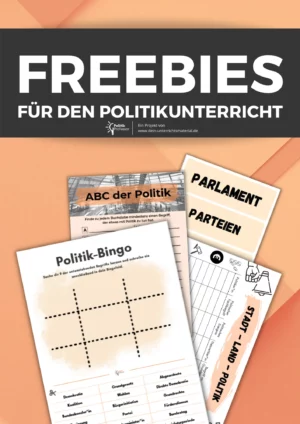 Cover eines Materialpakets mit der Aufschrift "Freebies für den Politikunterricht"